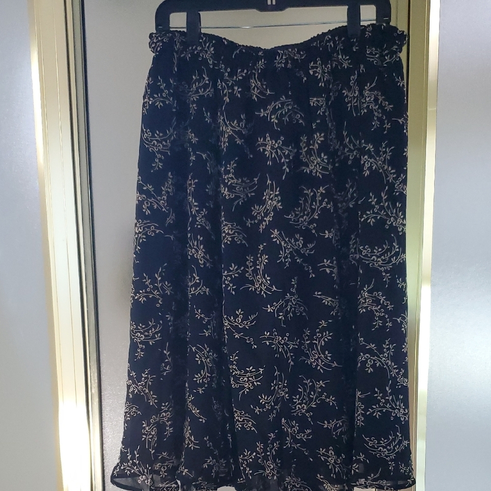 Black Floral A-Line Midi Skirt